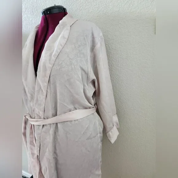 Gold Label Victoria's Secret Vintage 90s Pastel Pink Satin Paisley Long Robe S - Picture 6 of 11